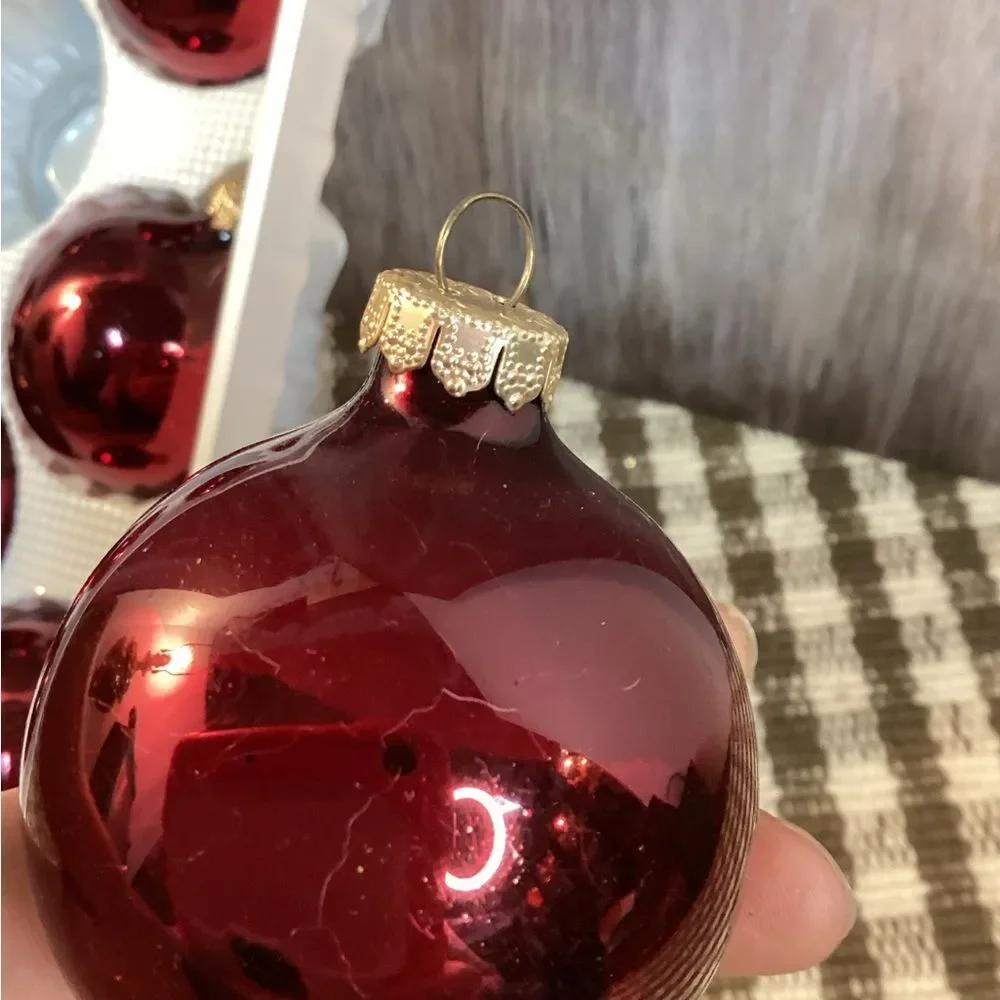 Rauch Glass Red Holiday Time Christmas Ornaments in Box Made in USA Set of 8
